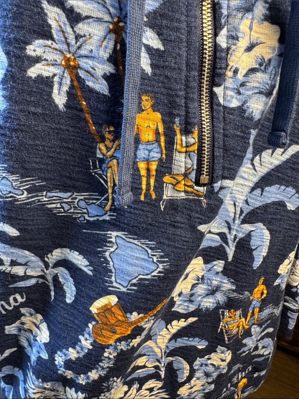 Tommy Bahama Navy Pullover with Light Blue and Yellow Tropical Accents - Picture 3 of 4